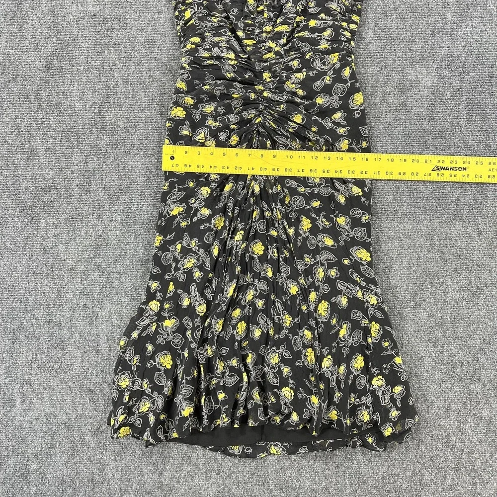Cinq A Sept Dress Womens Small Black Yellow Floral Silk Ruched Slip Midi - Picture 5 of 9